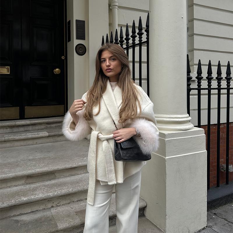 Lapel Tied Woolen Coat Women's Warm Comfortable Thick Cardigan Jacket Commute Retro Elegance Autumn/Winter 2025