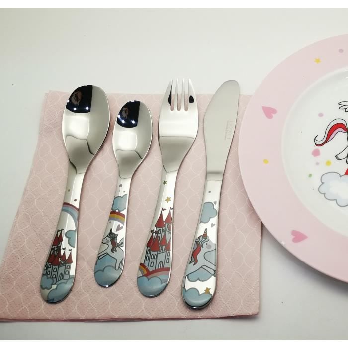 Couverts enfant - exzact - 4 pièces - inox - compatible lave-vaisselle - ensemble complet
