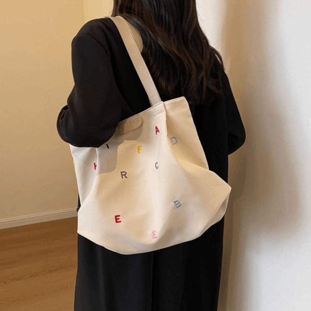 Inner Pocket Embroidery Letter Handbag Simple Elegant Shoulder Bag Student Tote Bag  Shopping