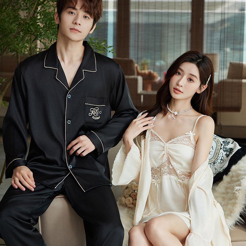 

Комплект майки и ночной сорочки из ледяного шелка с кружевом - Весенняя коллекция 2025 Male XL