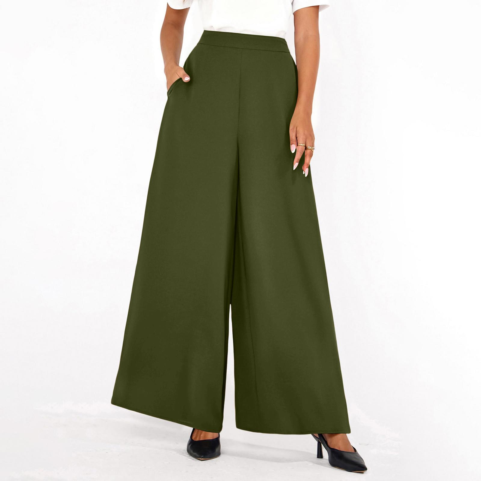 

Women s Color Elastic Waist Breathable Loose Cotton And Linen Pants L армия зеленый