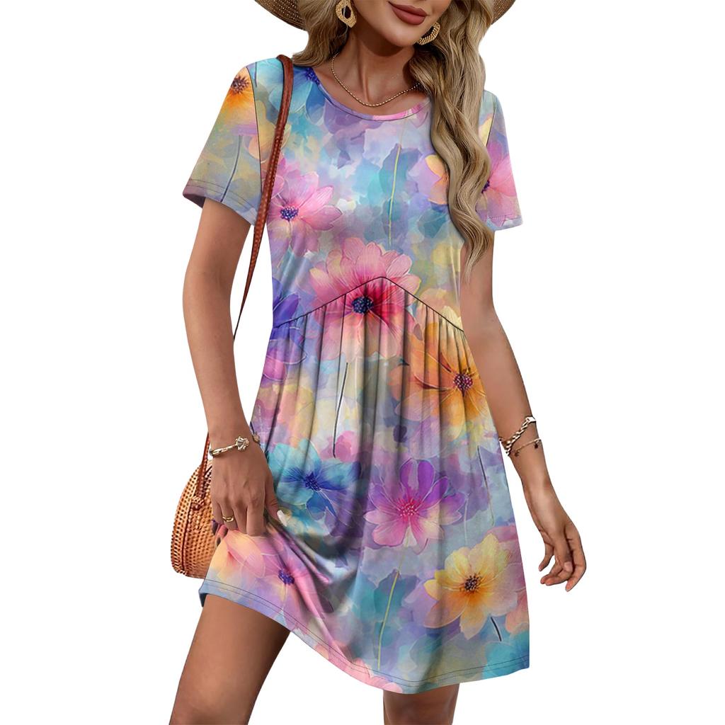 Dresses For Women Short Sleeve O Neck Casual Dresses Waist Maternity Dress With Pockets