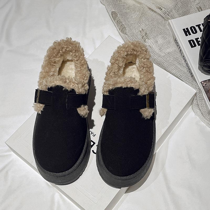 

Женские зимние ботинки на толстой платформе, нескользящие, из искусственной замши, короткие, с подкладкой из искусственного меха, зимние, теплые, удобные, прогулочные туфли-лоферы для женщин 39 чёрный