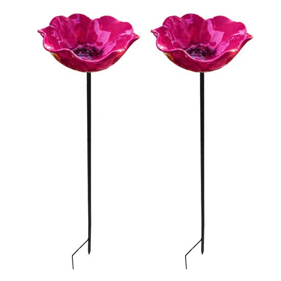 2Pcs Flower Stake Bird Garden Stake Outdoor Bath Metal Flower Bird Bath Pollinator