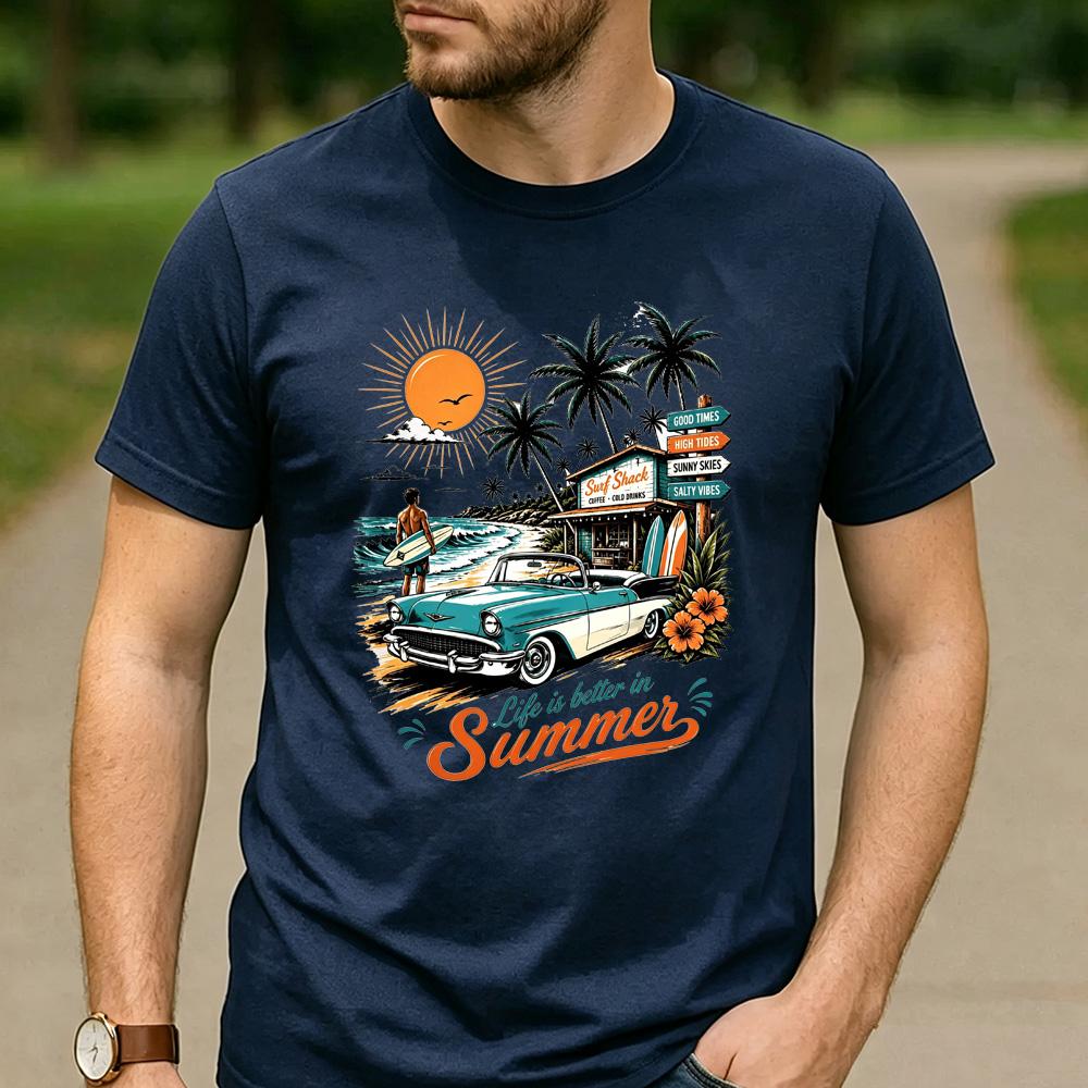 Retro Surf Shack Fan Gift T Shirt Vintage Classic Car Beach Surf Graphic Unisex Unisex Unisex Cotton Summer Vacation Daily Tops