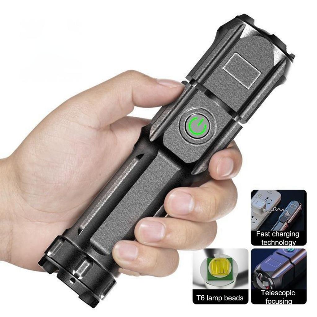 Portable Flashlights USB Rechargeable ABS Focus Flashlight with Strong Light for Outdoor Camping Hiking Emergency