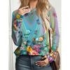 Fashion Women's Crew Neck Long Sleeve 3D Casual Color Printing Casual Short Sleeve Crew Neck T-Shirt