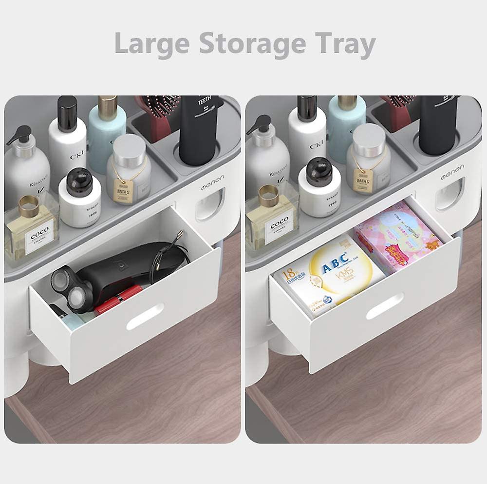 Double distributeur automatique de dentifrice avec porte-brosse à dents, grand organisateur de rangement avec 6 emplacements pour brosse à dents,
