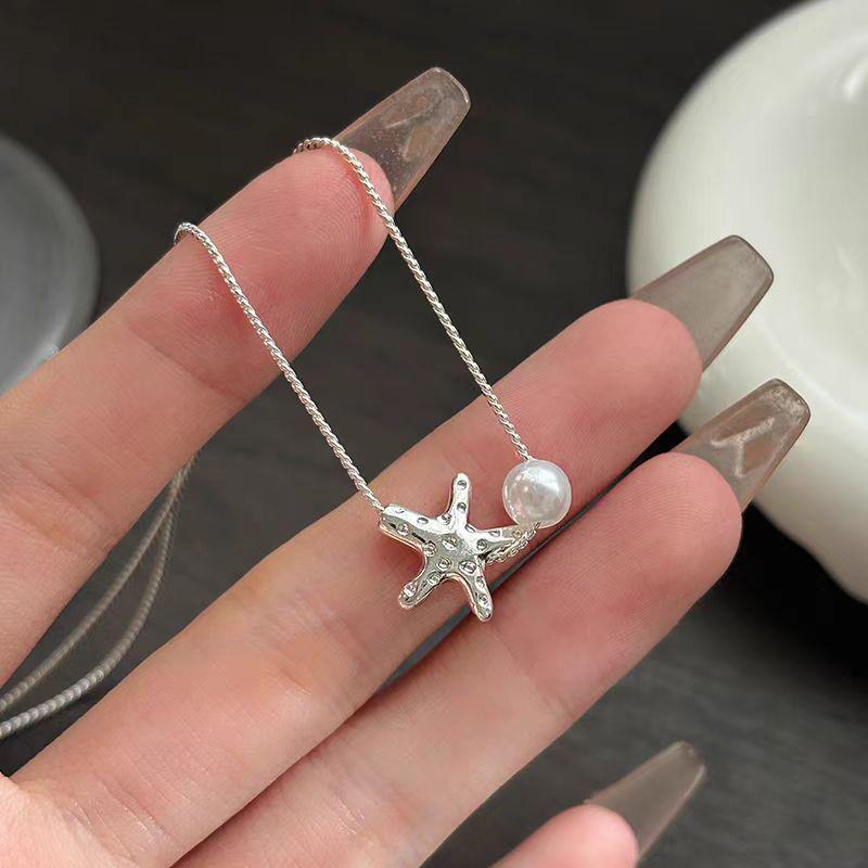 Elegant Sea Star Pearl Necklace - Women's Versatile Silver Clavicle Chain Choker with High-End Luxury Feel