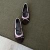 Sheepskin version~ niche leather French retro style round head with bow light mouth ballet style color matching shoes