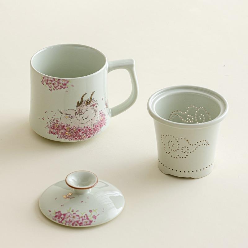 Plant Ash Water Cup Ceramic Cup Tea Separation Tea Cup Home Office Personal Special Drinking Cup with Lid Single Cup