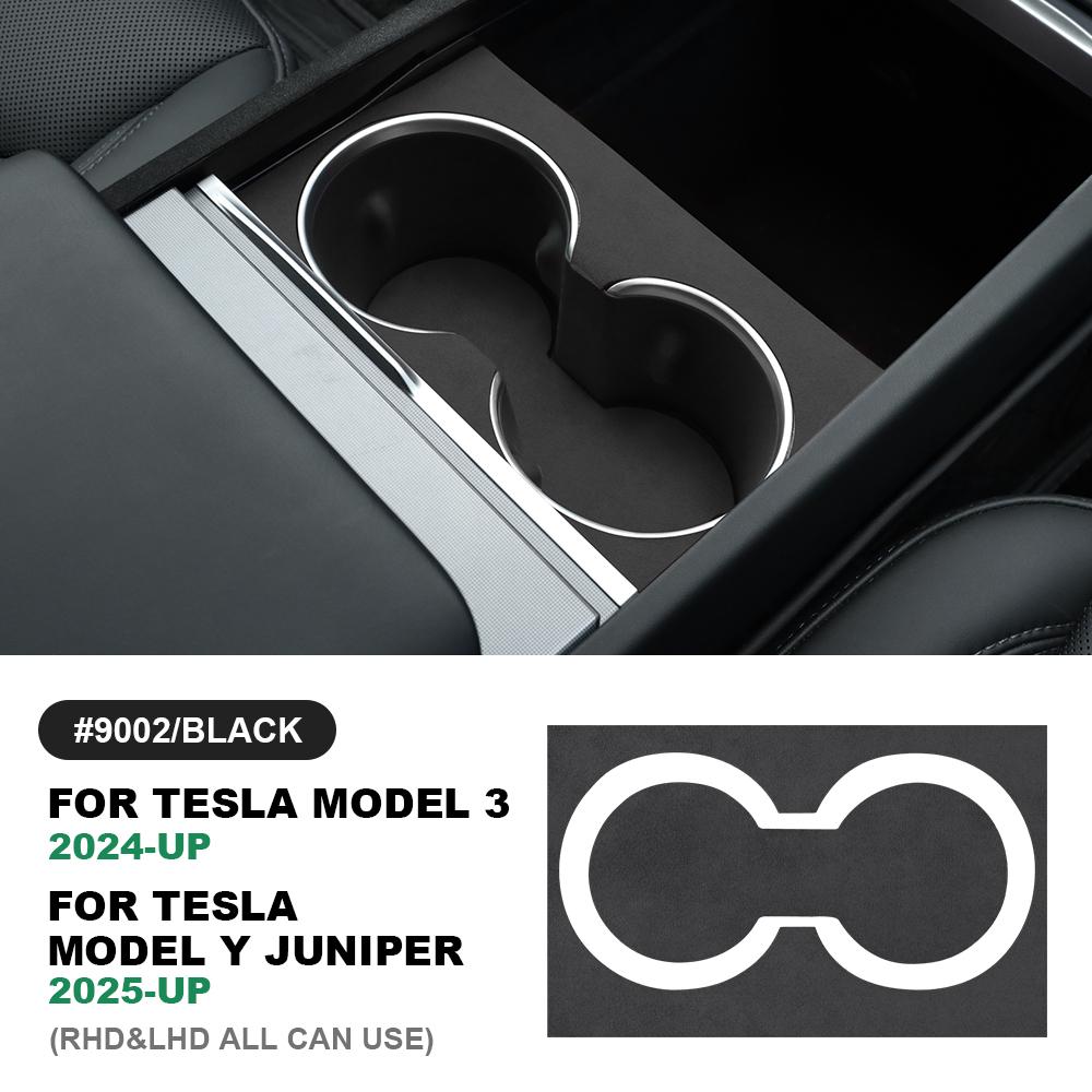 Italian Top Suede Central Console Water Cup Holder Trim Stickers for Tesla Model 3 Highland 2025 Model Y Juniper 2025-Up