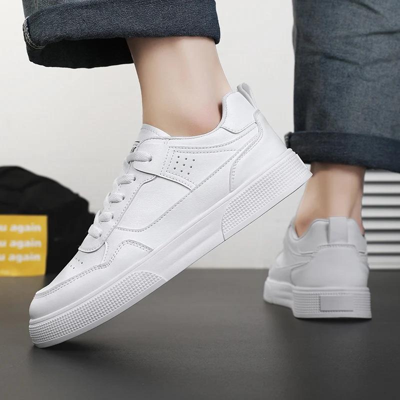 Leather Men Casual Sneakers Lightweight Mens Walking Running Shoes Outdoor Breathable Platform White Man Tennis Sports Shoes