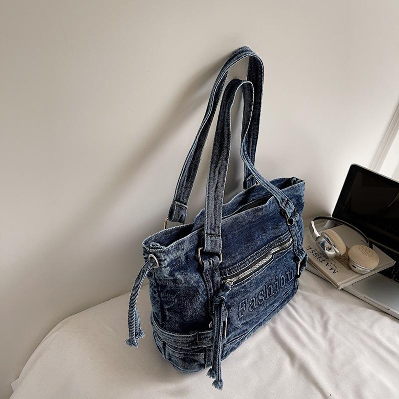 Large Capacity Commuter Tote Bag Women's Denim Shoulder Crossbody Bag