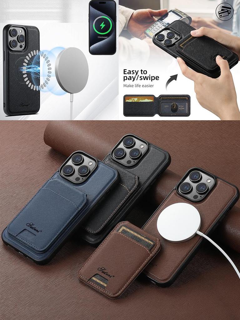 iPhone 17 Pro MagSafe Leather Case with Wireless Charging & Magnetic Card Holder Stand