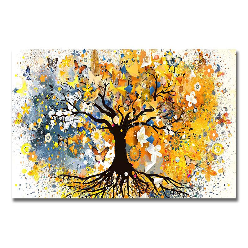 Abstract Art Watercolor Tree of Life Scandinavian Landscape Wall Art Flower Tree Canvas Poster and Prints Picture for Home Decor