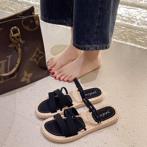 Fashion Big Size Beach Shoes Slippers Flat Slipers Women Slides Fashion Lady Sabot 2025 Soft Luxury Girl Rome Scandals Slippers Casual B