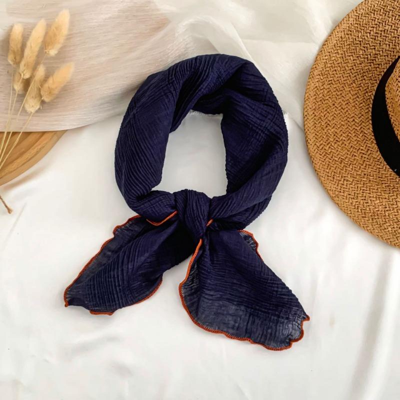 

Scarf new solid color curved tooth edge square scarf neck scarf women s literary small shawl versatile bag head scarf waist silk scarf
