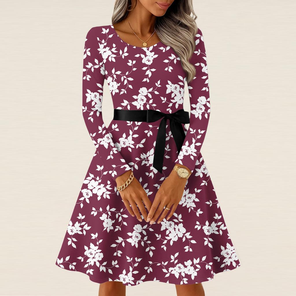 Women's Casual Fashion Long Sleeve  Vintage Long Dresses