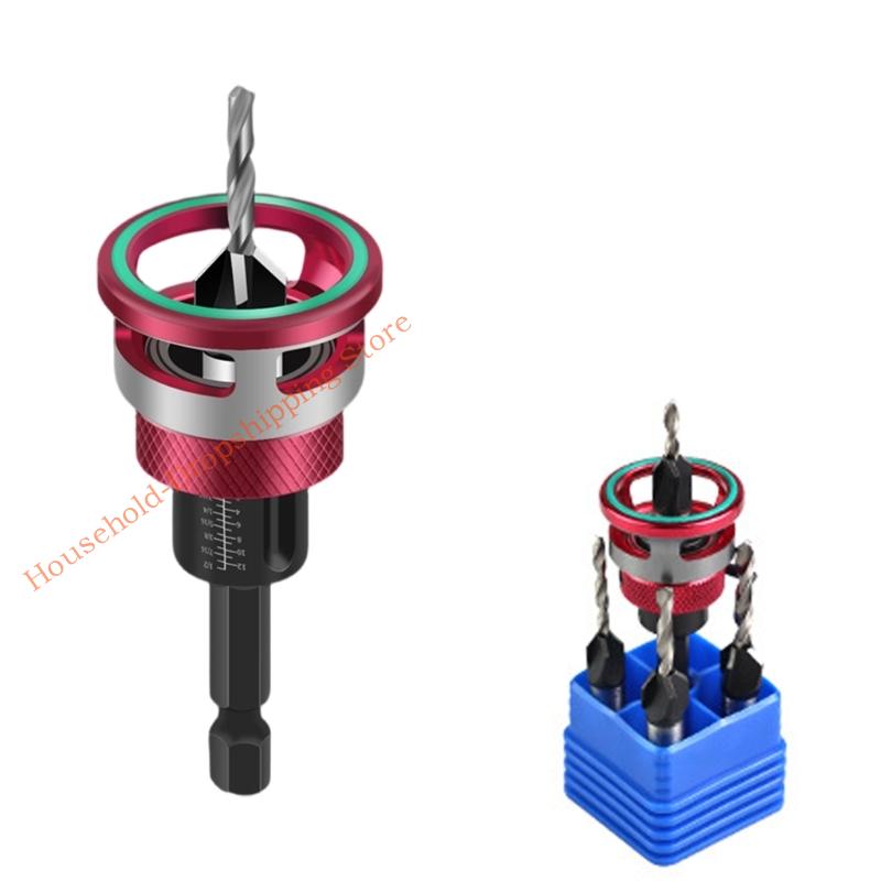 Pack of 6 Multifunctional Drill Bit Incorporating Depth Stop Woodworking Drill Set for Accurate Hole Drilling