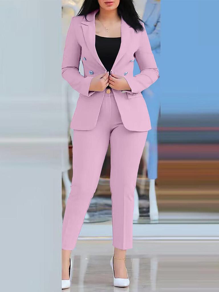 Kadın Kruvaze Takım Seti, Dar Kesim Pantolonlu, Profesyonel Blazer ve Pantolon Takımı