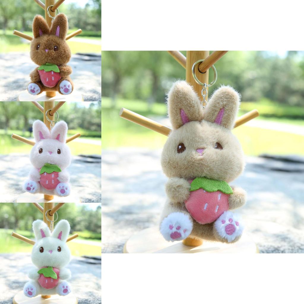 Plush Bunny Keychain With Strawberry Design For Girls Gift And Bag Decoration