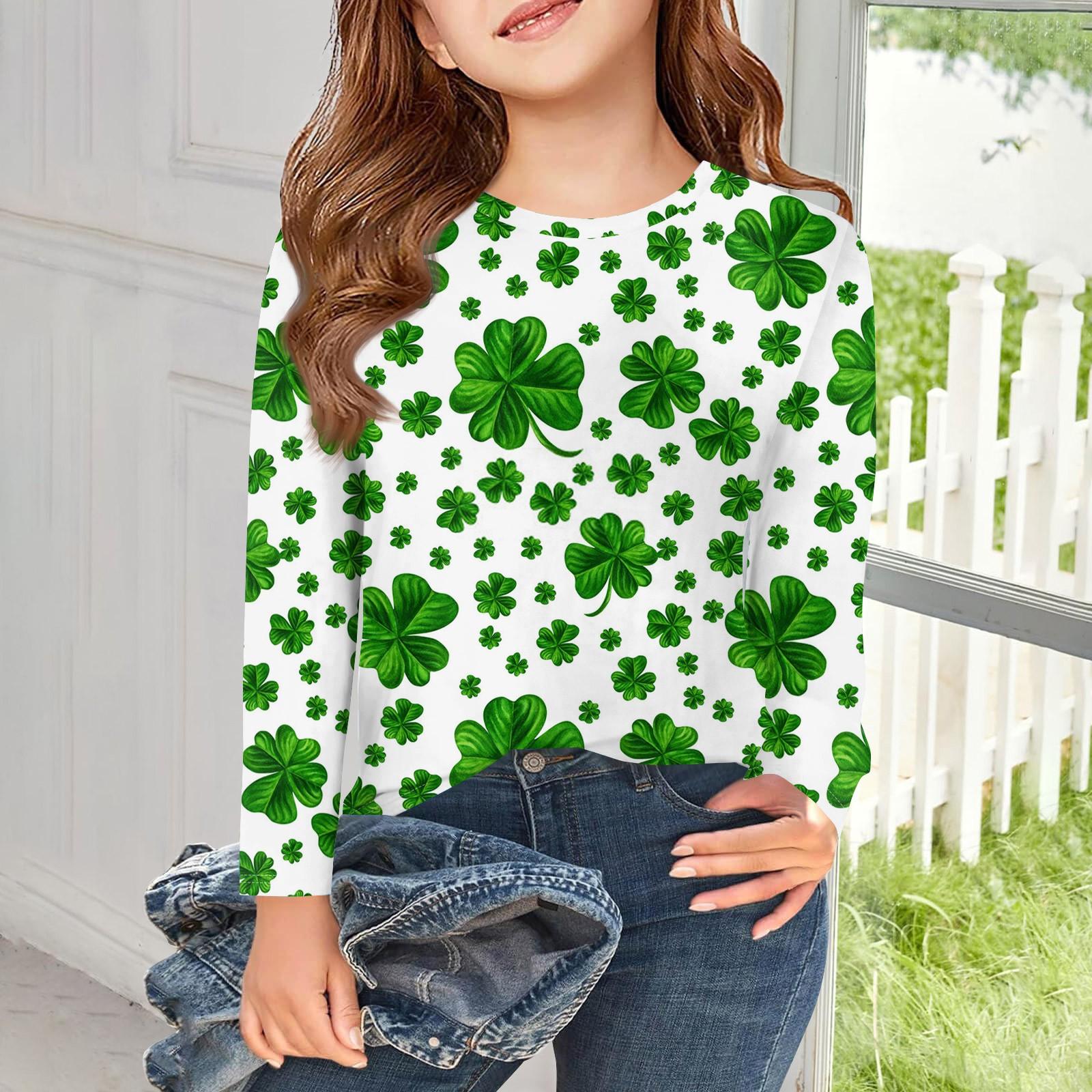 

Футболки с длинным рукавом для девочек, детские осенние топы с круглым вырезом и принтом, базовые футболки для детей 5–14 лет 160 белый