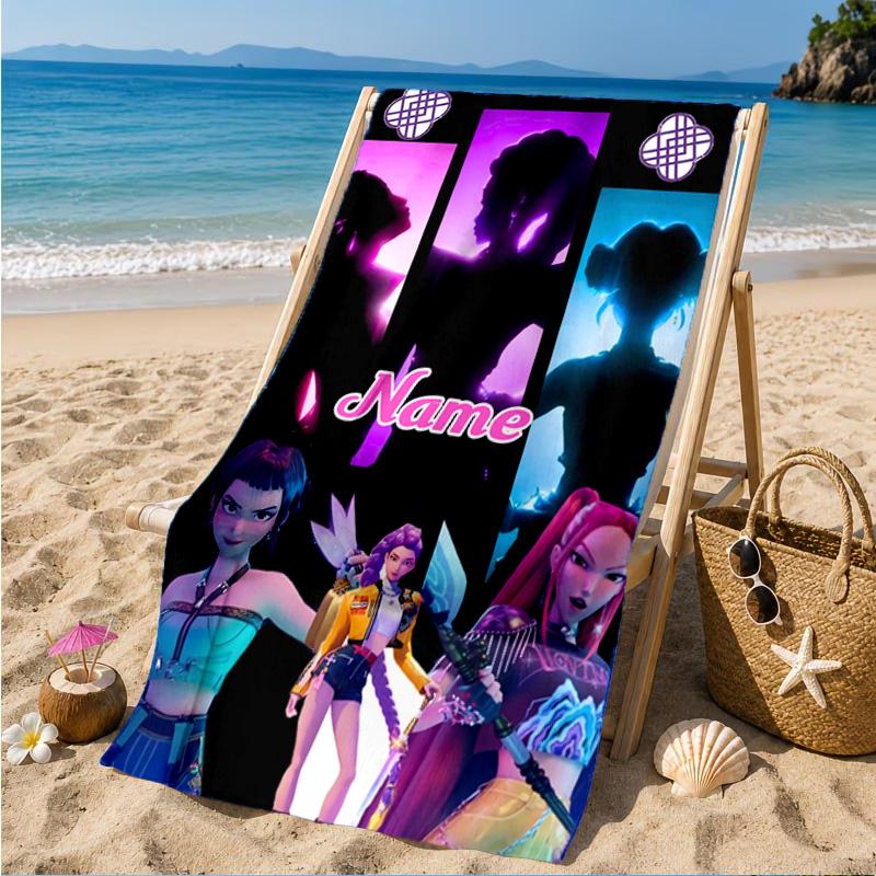 Custom Name KPop Cartoon Beach Towel Microfiber Beach Towel, Lightweight and Quick-Dry, for Summer Travel, Swimming Pool Gift