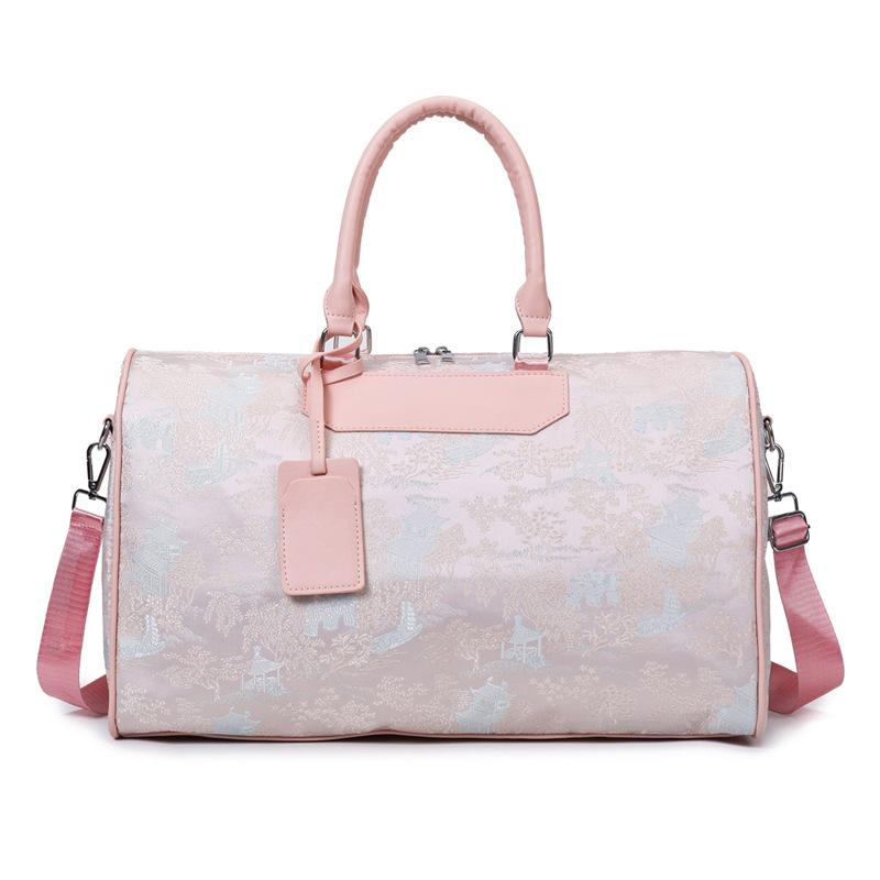 

Портативная дорожная сумка большой вместимости в литературном стиле в китайском стиле, для хранения домашней одежды, вышитая багажная сумка розовый