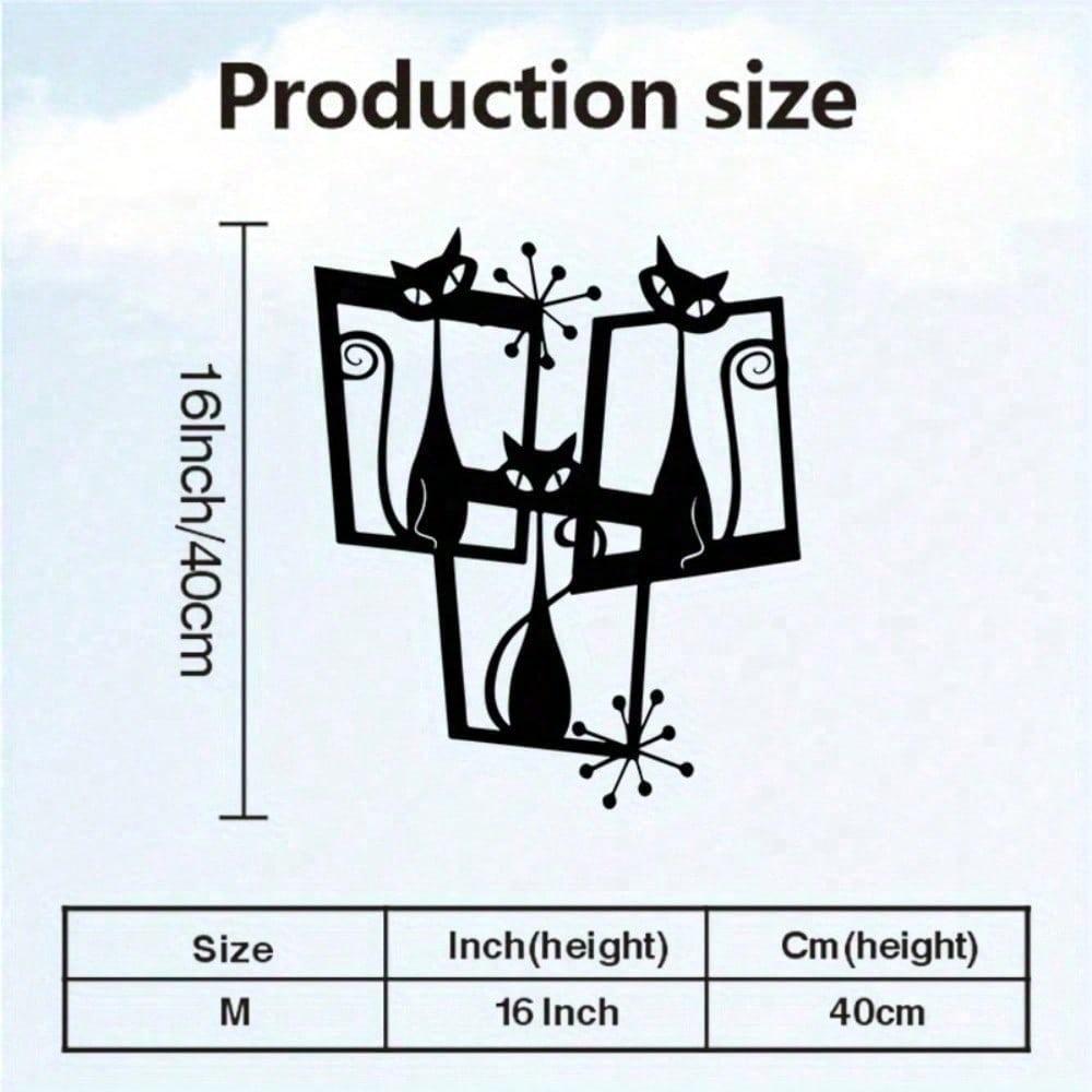 Metal Black Cat Wall Art Abstract Iron Sculpture Vintage Home Garden Decor