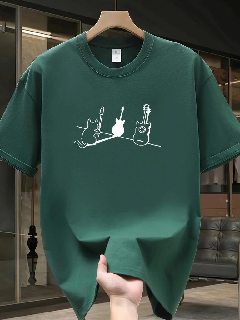 Summer Mens Heavyweight Pure Cotton Trendy Brand Printed Tshirt Casual Versatile Loose Oversized Top American Street Fashion