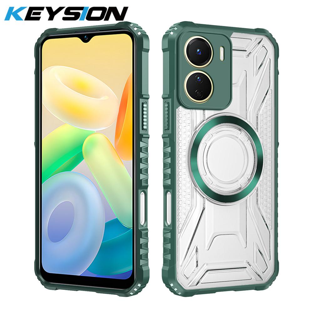 KEYSION Transparent Magnetic Case for VIVO Y16 Soft Silicone+PC Heavy Duty Shockproof Phone Back Cover for VIVO Y16