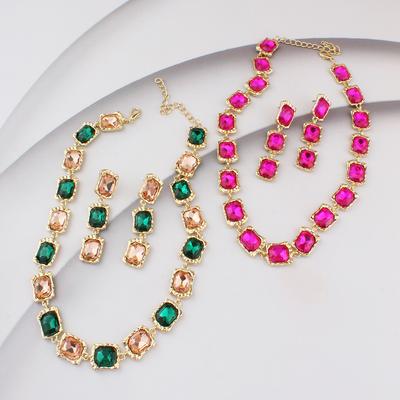 Modeschmuck Damen Halskette Ohrringe Set Legierung Kristall Accessoires Mädchen Kleid Accessoires