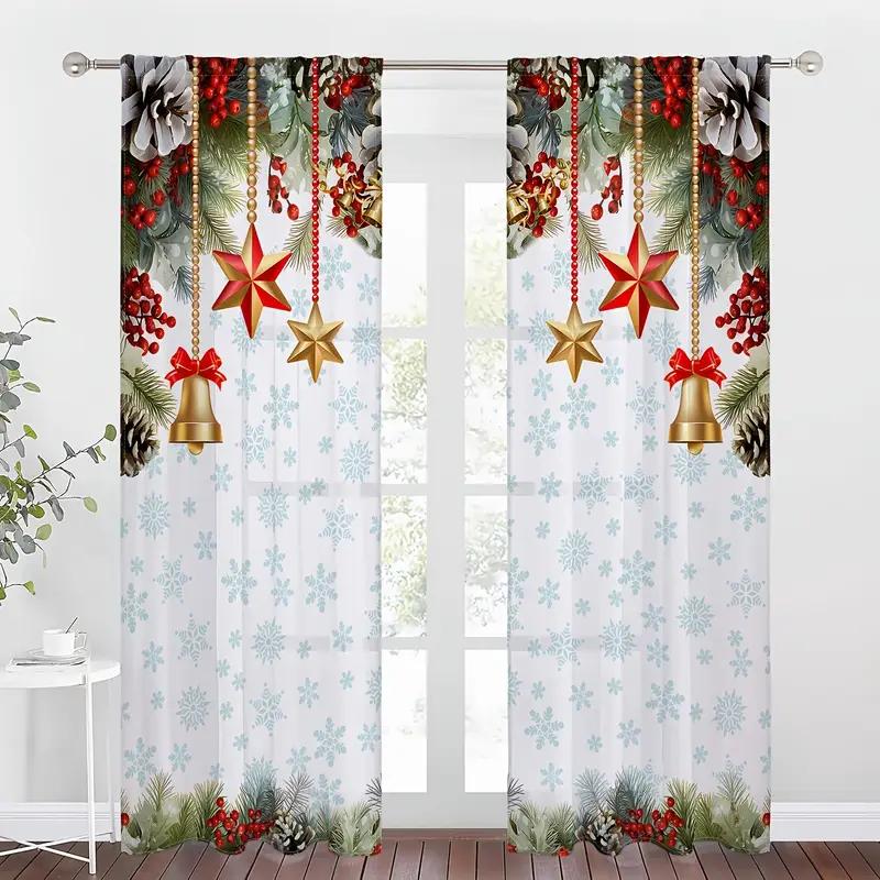 

Set Of 2 Christmas Star Pendant Curtain Pole Bag Design Suitable Decoration Various Scenes Protect Privacy Light Filtering Polyester W100*H70(CM)-Grommet top&1PCS