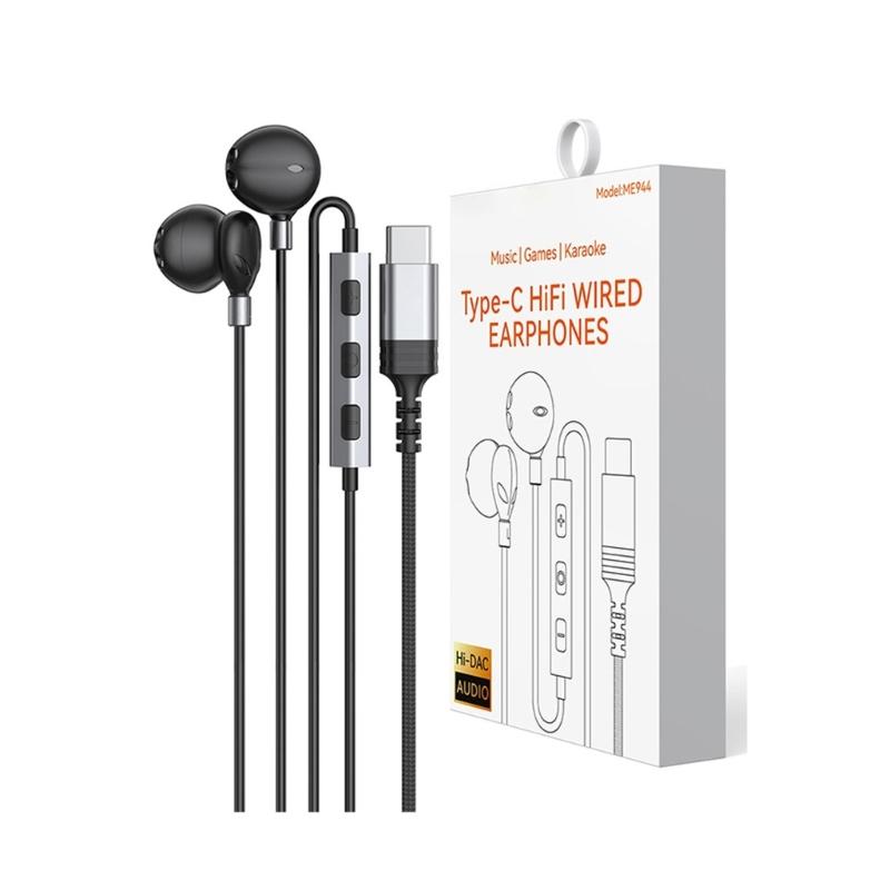 

Type C Corded Earphones with Double Tone Drive Technology Bass Sound Enhances Auditory Clear and Depth чорний