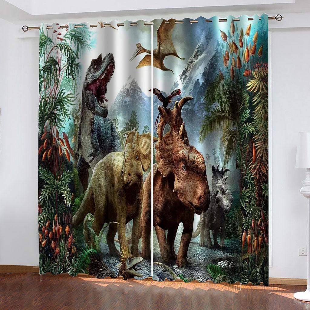 3D Ferocious Tyrannosaurus Rex Series Luxury Sunshade Curtains Living Room Bedroom Home Decoration 2 Pieces of Hooks Pierced