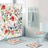 Butterfly Big Flower Blue Watercolor Flower Broken Flower Bathroom Shower Curtain Set Bath Mats Rugs Toilet Lid Cover Rugs Decor