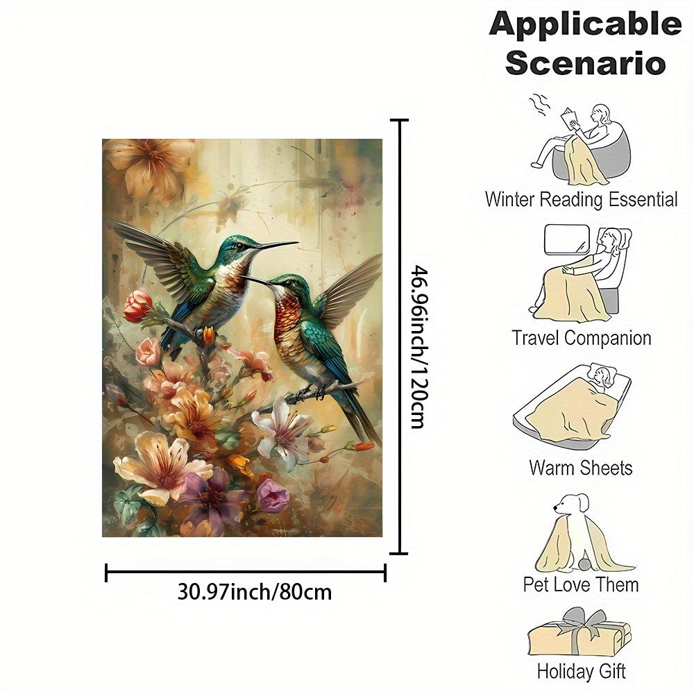 2-Pack Hummingbirds on Flowers Print, Contemporary Style, All-Season, Reversible, Polyester Fleece, Cartoon Themed, No Embellish