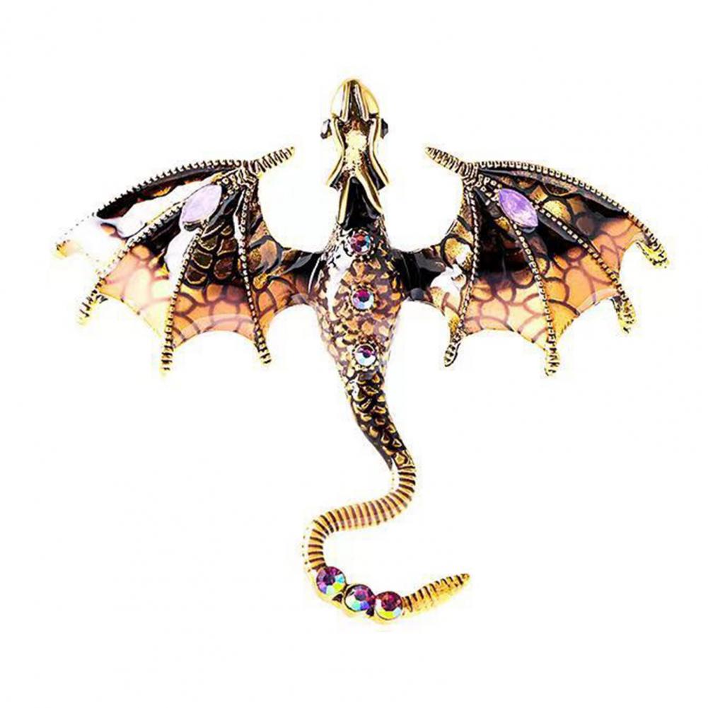 Vintage Oil-dripping Dragon Brooch Men Women Rhinestone Cartoon Enamel Animal Shape Clothing Hat Bag Lapel Pin Gift кофейный