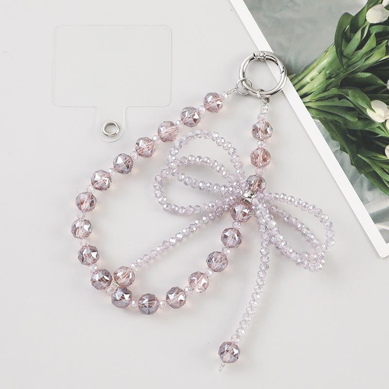 Women S Crystal Ball Bow Phone Chain Wrist Strap Keychain Ins Style