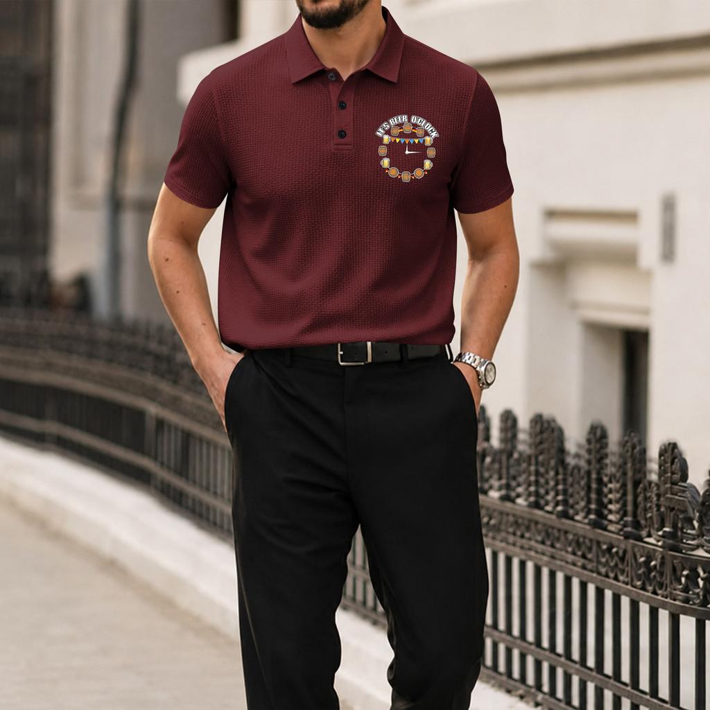 Men's Short Sleeve Polo Shirt with Printed Graphic Lapel Collar Lightweight Breathable Knit Fabric Casual Fit for Summer