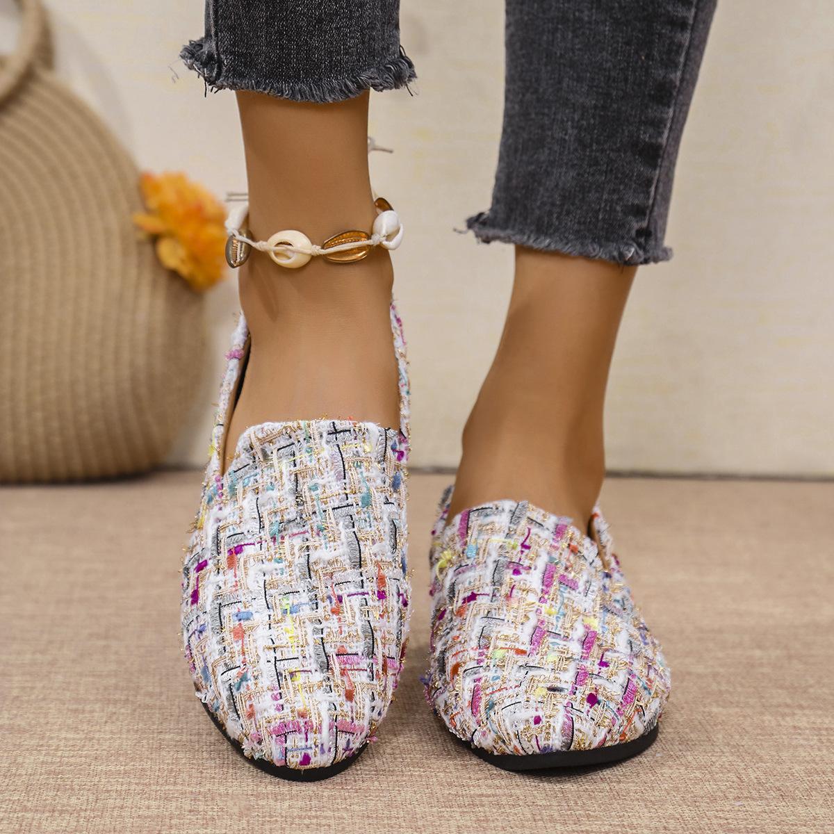 

Одиночные туфли женские весна-лето 2024 года, новые светло-коричневые клетчатые туфли в тон, женские туфли с тканевой поверхностью, однопедальные ленивые туфли 41