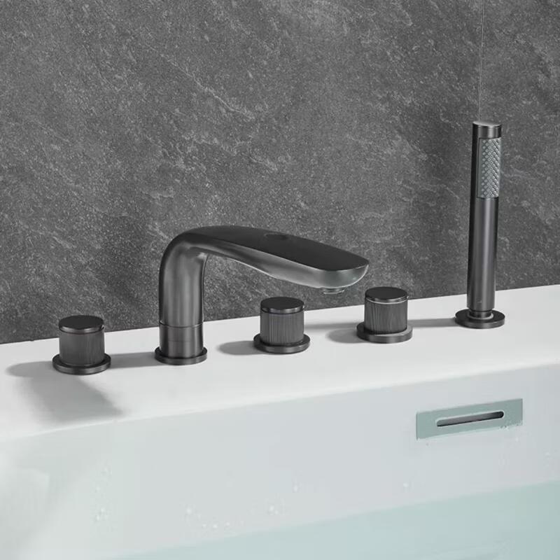 TLXT Gunmetal Grey Deck-Mounted Bathtub Faucet Set
