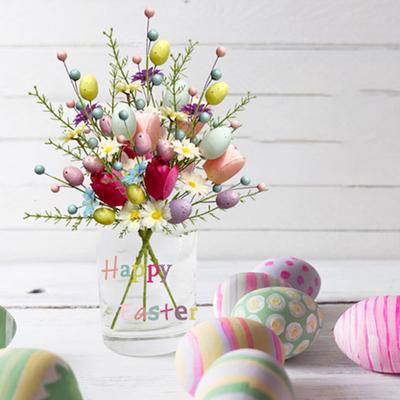 Ovo de Páscoa Haste Primavera Floral Frutos Vermelhos Picks Galhos Artificiais com Ovos Pastel Frutos Vermelhos Flores Silvestres