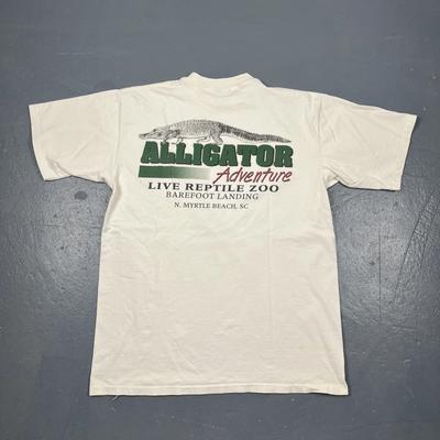 Vintage 90s Alligator Adventures Tshirt White XL Single Stitch Dbl Sided VTG