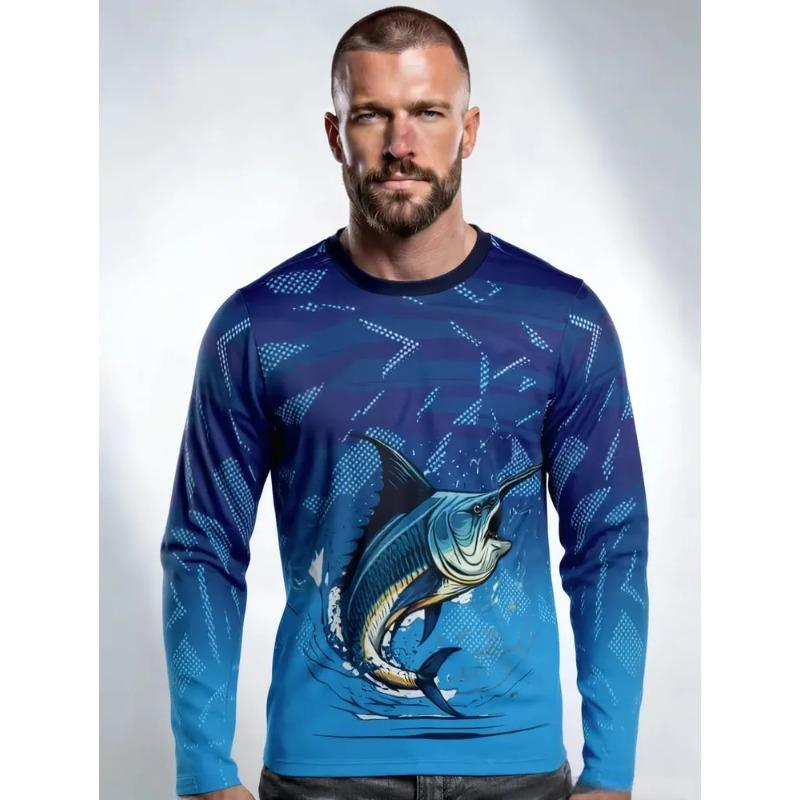 Summer Men s 3D Printed Crew Neck Long Sleeve T-Shirt Fashion Versatile Breathable Trend Casual S