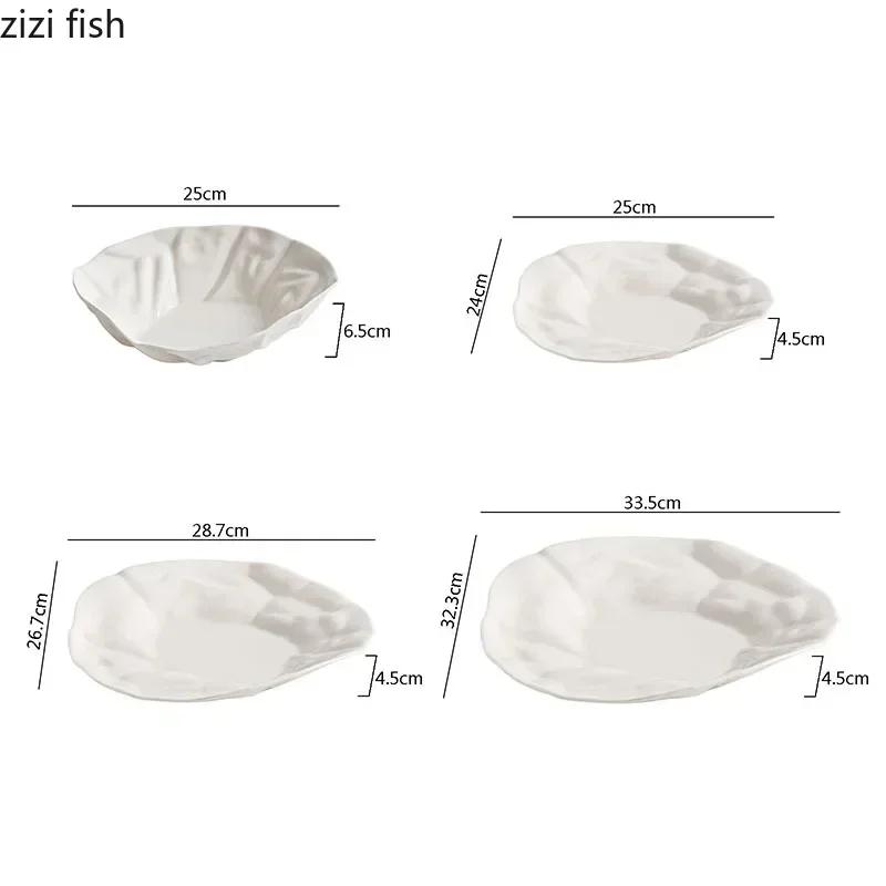 Pure White Ceramic Pleated Plate Restaurant Irregular Soup Plate Salad Plate Pasta Dessert Plates Cooking Specialty Tableware