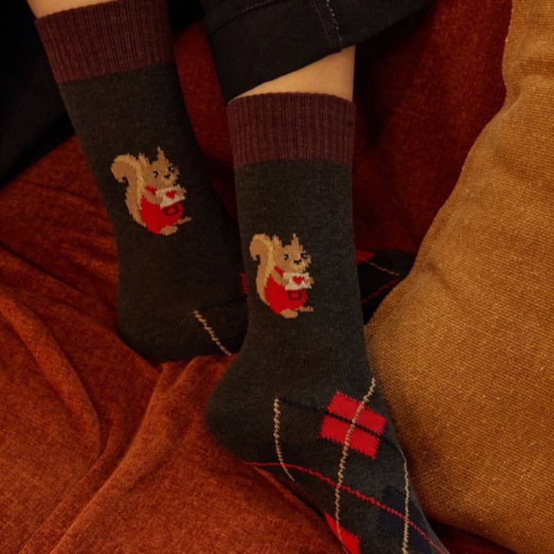 SOCKS APPEAL argyle letter squirrel