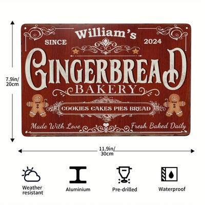 Letrero de Panadería de Jengibre con Nombre de Familia Personalizado 1 ud. Aluminio Personalizado Decoración de Pared para Cocina y Hogar (Solo Decoración)