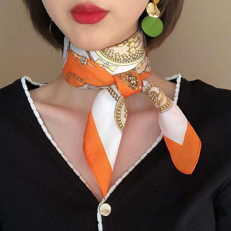 Luxury Desig Cashew Print Square Scarf Women’s Summer Breathable Silk Bandanna Luxury Female Neckerchief Fashion Hijab Gift 70cm